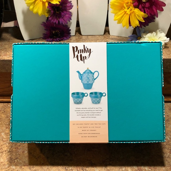 New Pinky Up Tea For Two, Unique Beautiful CeramicTurquoise Tea Set with Tea Pot - Picture 7 of 8